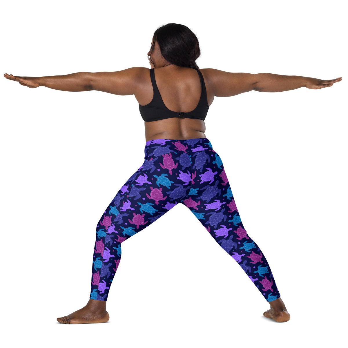 Women’s Purple Sea Turtle Yoga Leggings With Pockets – High-Waisted, Soft Compression Active Pants