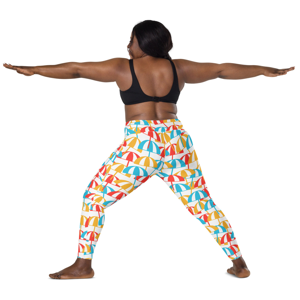 Women’s Colorful Beach Umbrella Leggings With Pockets – High-Waisted, Soft Compression Active Pants