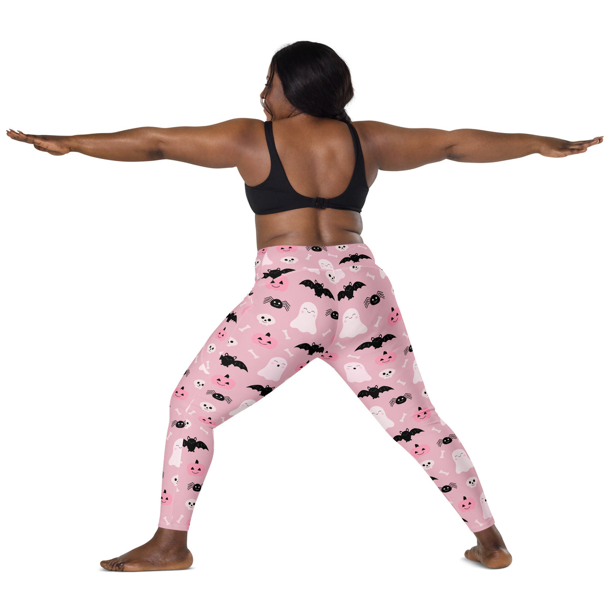 Women’s Pink Halloween Leggings With Pockets – High-Waisted, Soft Compression Active Pants