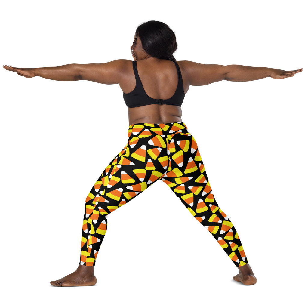 Women’s Candy Corn Halloween Leggings With Pockets – High-Waisted, Soft Compression Active Pants