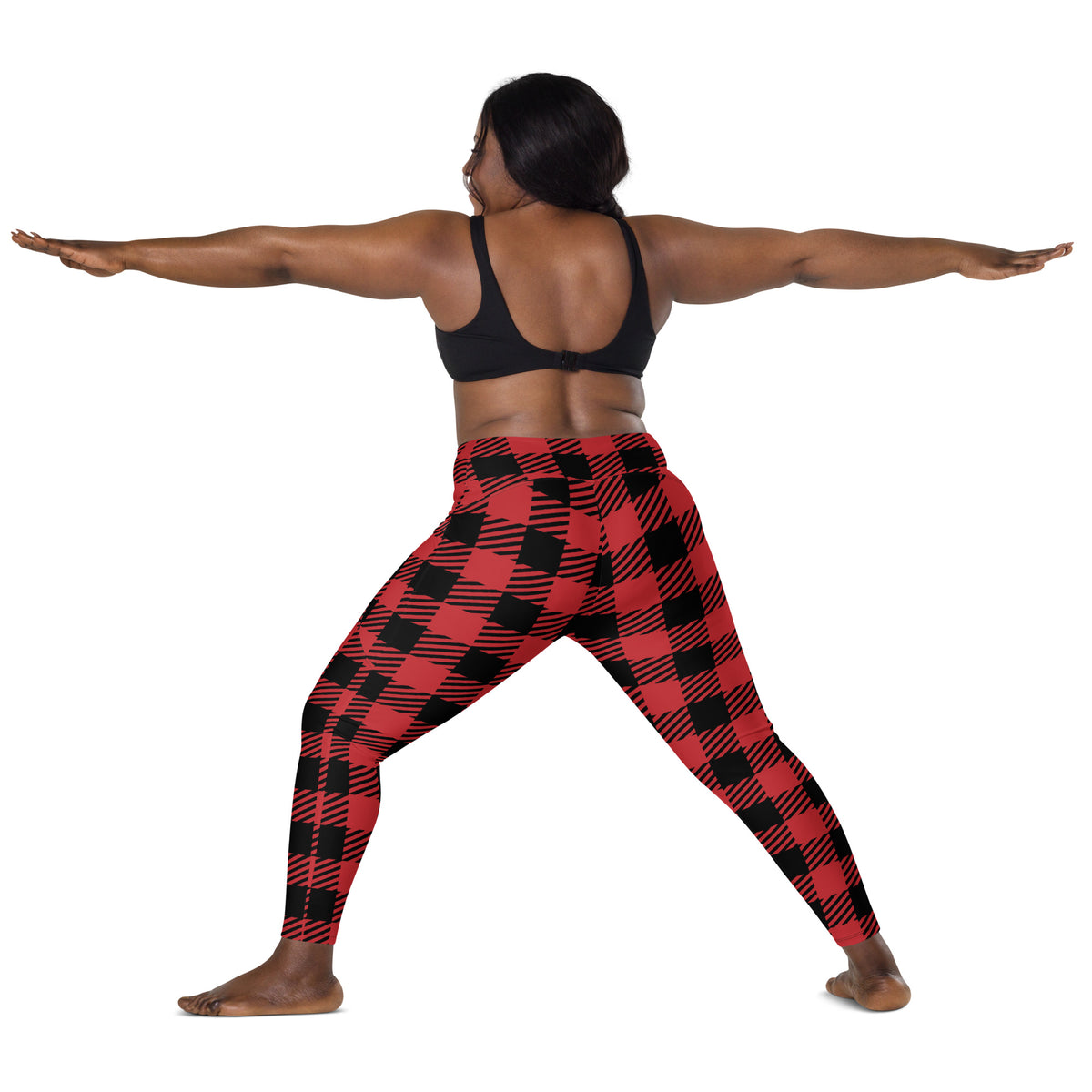 Women’s Red & Black Buffalo Plaid Leggings With Pockets – High-Waisted, Soft Compression Active Pants