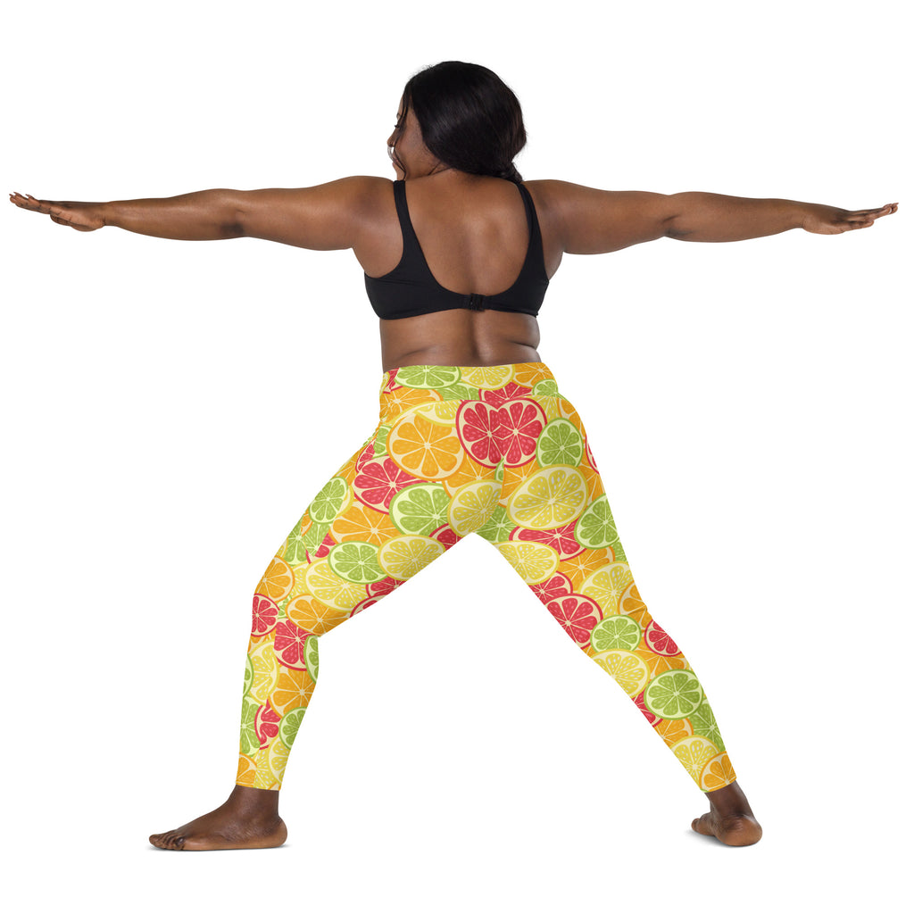Women’s Citrus Fruit Leggings With Pockets – High-Waisted, Soft Compression Active Pants