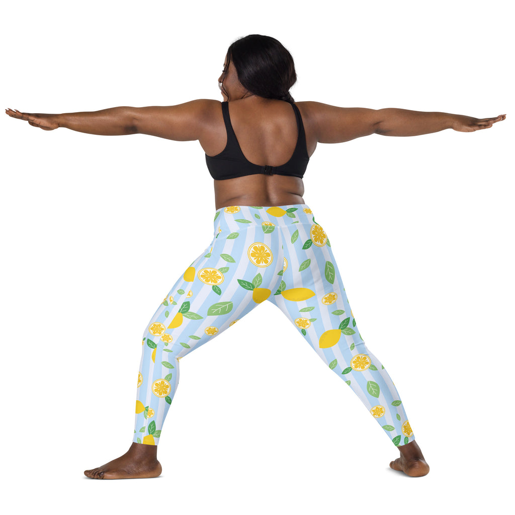 Women’s Lemon Stripe Leggings With Pockets – High-Waisted, Soft Compression Active Pants