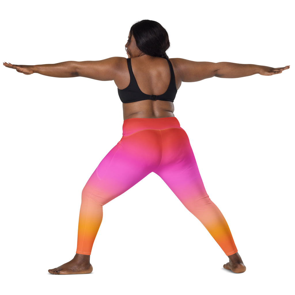 Women’s Sunset Ombre Leggings With Pockets – High-Waisted, Soft Compression Active Pants