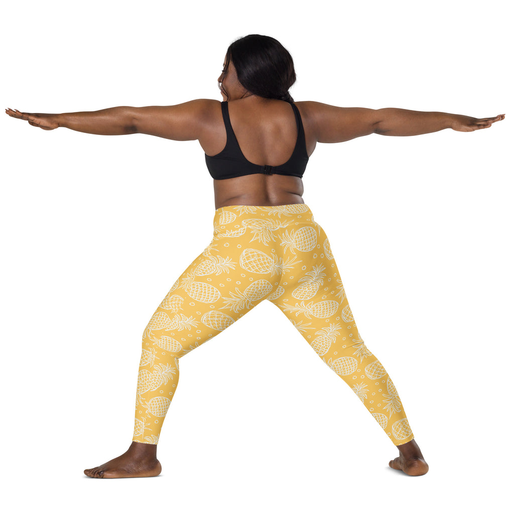 Women’s Light Yellow Tropical Pineapple Leggings With Pockets – High-Waisted, Soft Compression Active Pants