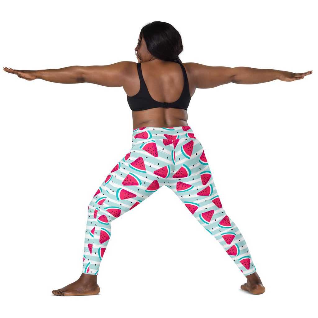 Women’s Watermelon Stripe Yoga Leggings With Pockets – High-Waisted, Soft Compression Active Pants