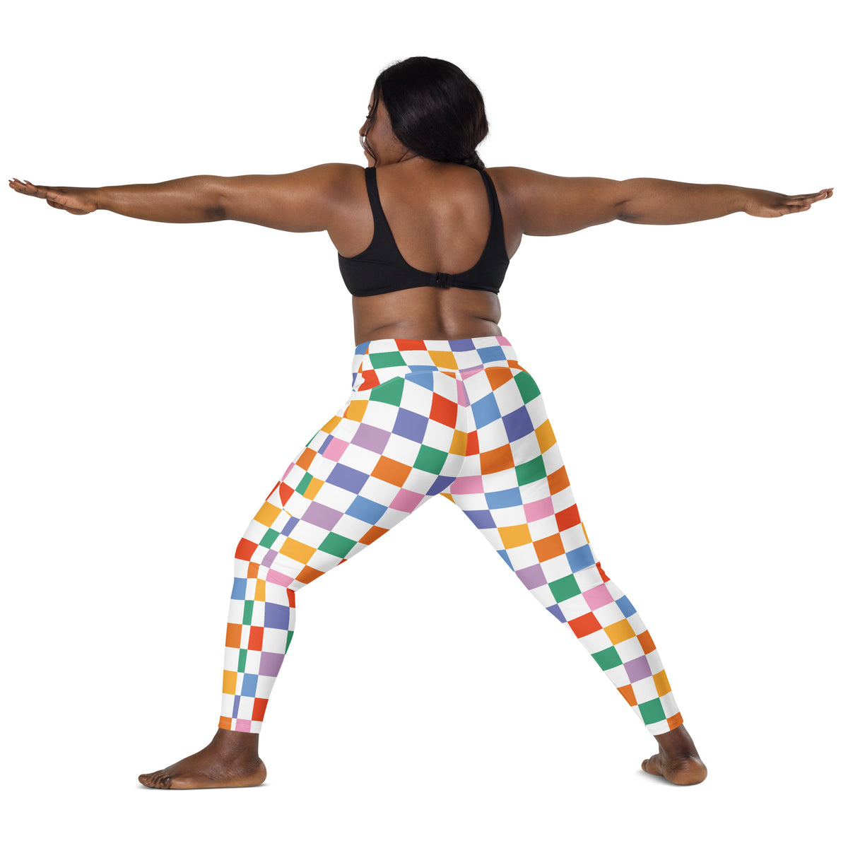 Women’s Colorful Checkered Yoga Leggings With Pockets – High-Waisted, Soft Compression Active Pants