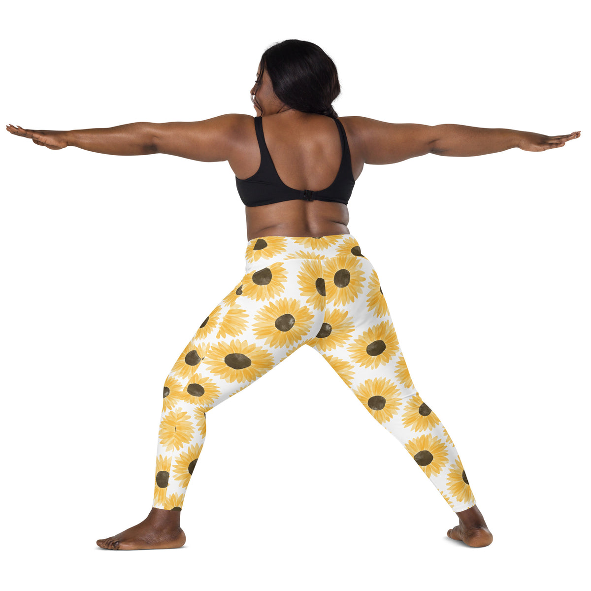 Women’s Watercolor Sunflower Yoga Leggings With Pockets – High-Waisted, Soft Compression Active Pants