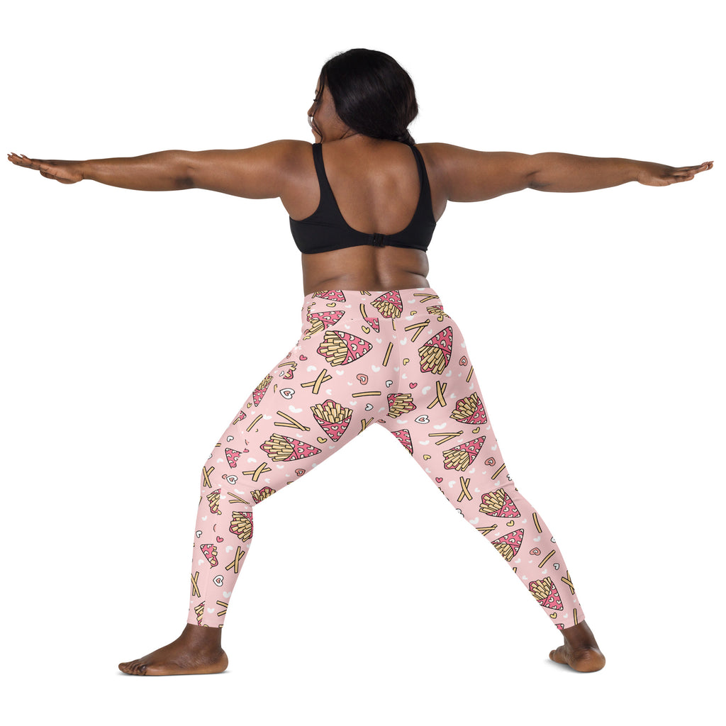 Women’s Pink French Fries Yoga Leggings With Pockets – High-Waisted, Soft Compression Active Pants
