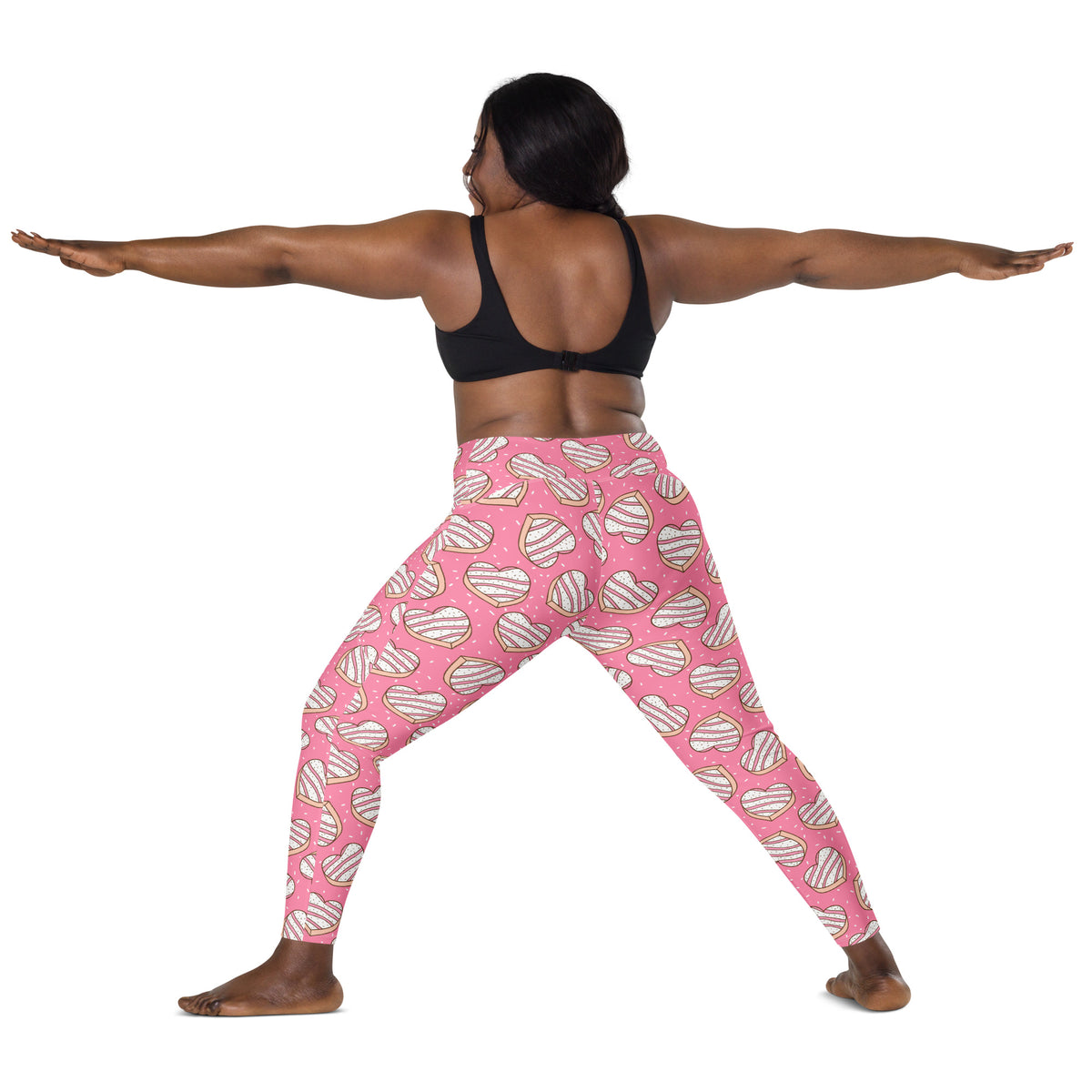 Women’s Pink Heart Cookie Yoga Leggings With Pockets – High-Waisted, Soft Compression Active Pants