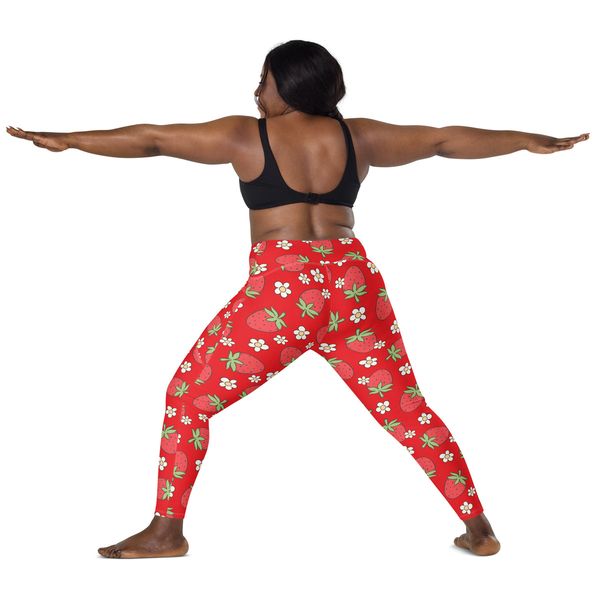 Women’s Floral Strawberry Yoga Leggings With Pockets – High-Waisted, Soft Compression Active Pants