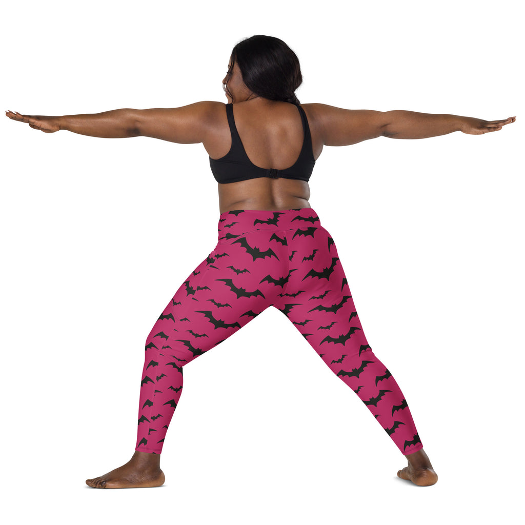 Women’s Pink Bats Halloween Yoga Leggings With Pockets – High-Waisted, Soft Compression Active Pants