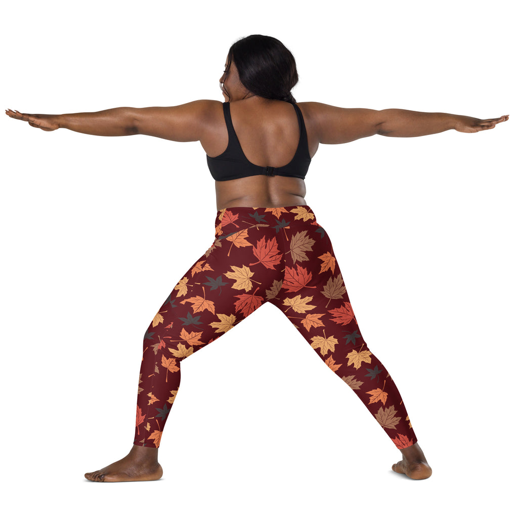 Women’s Fall Leaves Yoga Leggings With Pockets – High-Waisted, Soft Compression Active Pants
