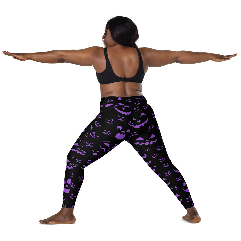 Women’s Purple Jack O’ Lantern Faces Halloween Yoga Leggings With Pockets – High-Waisted, Soft Compression Active Pants