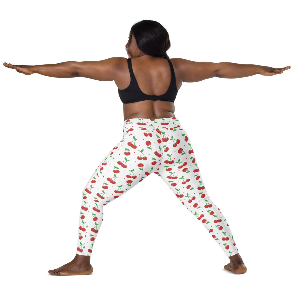 Women’s Cherry Yoga Leggings With Pockets – High-Waisted, Soft Compression Active Pants
