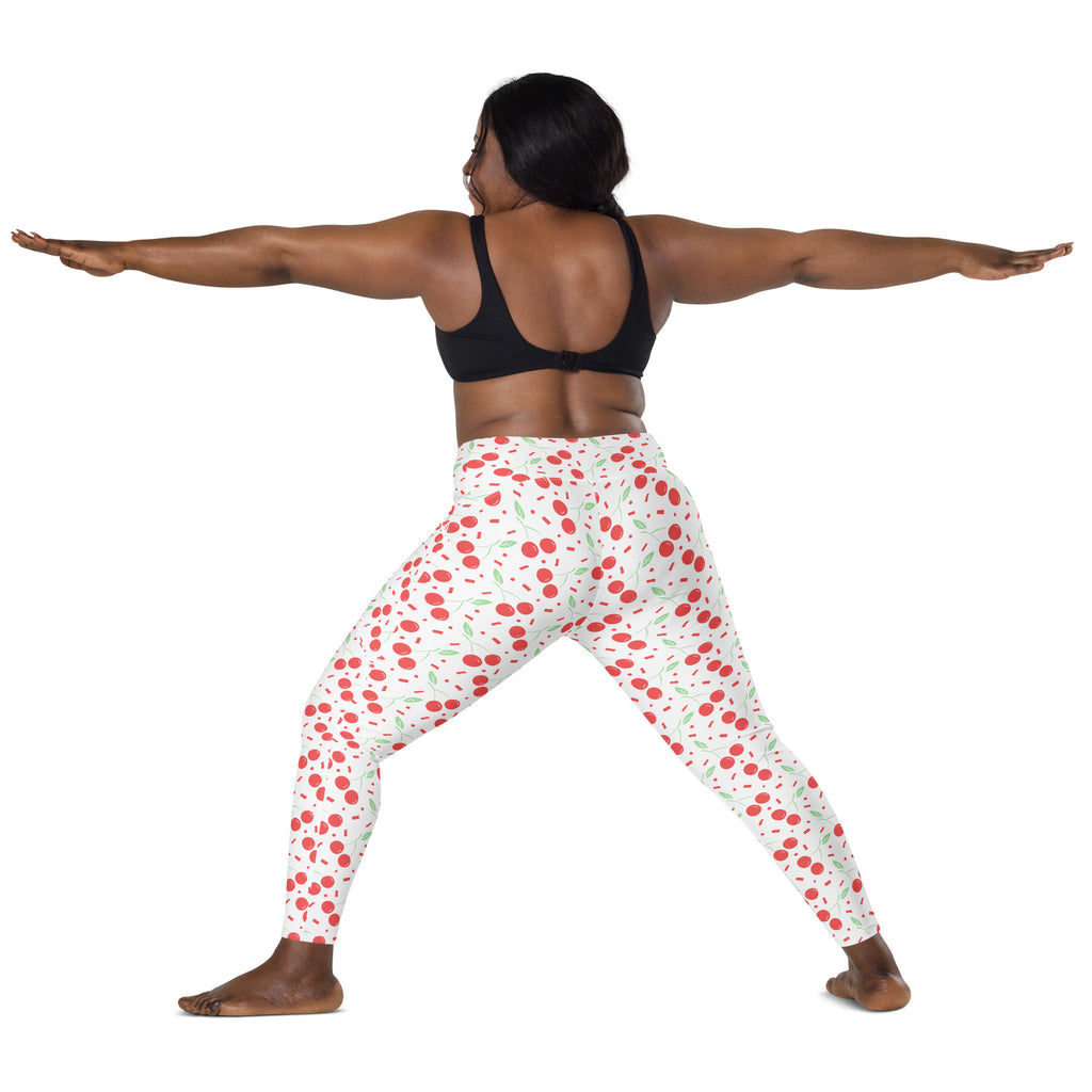 Women’s Cherry Sprinkle Yoga Leggings With Pockets – High-Waisted, Soft Compression Active Pants
