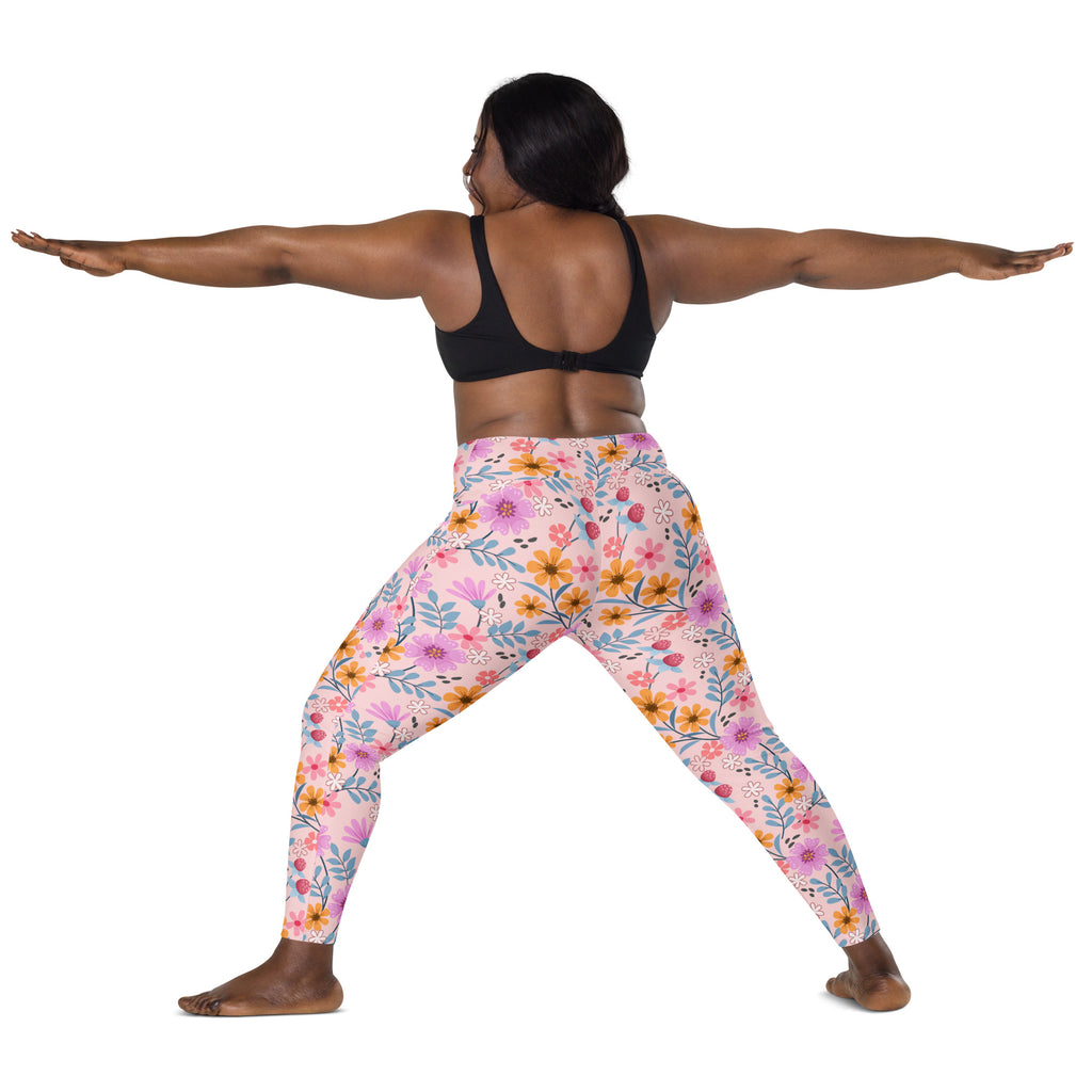 Women’s Colorful Pink Floral Yoga Leggings With Pockets – High-Waisted, Soft Compression Active Pants