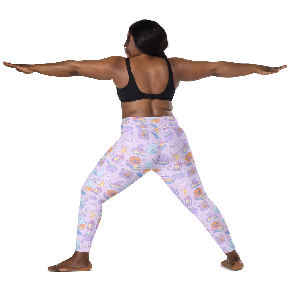 Women’s Purple Halloween Ghost Yoga Leggings With Pockets – High-Waisted, Soft Compression Active Pants