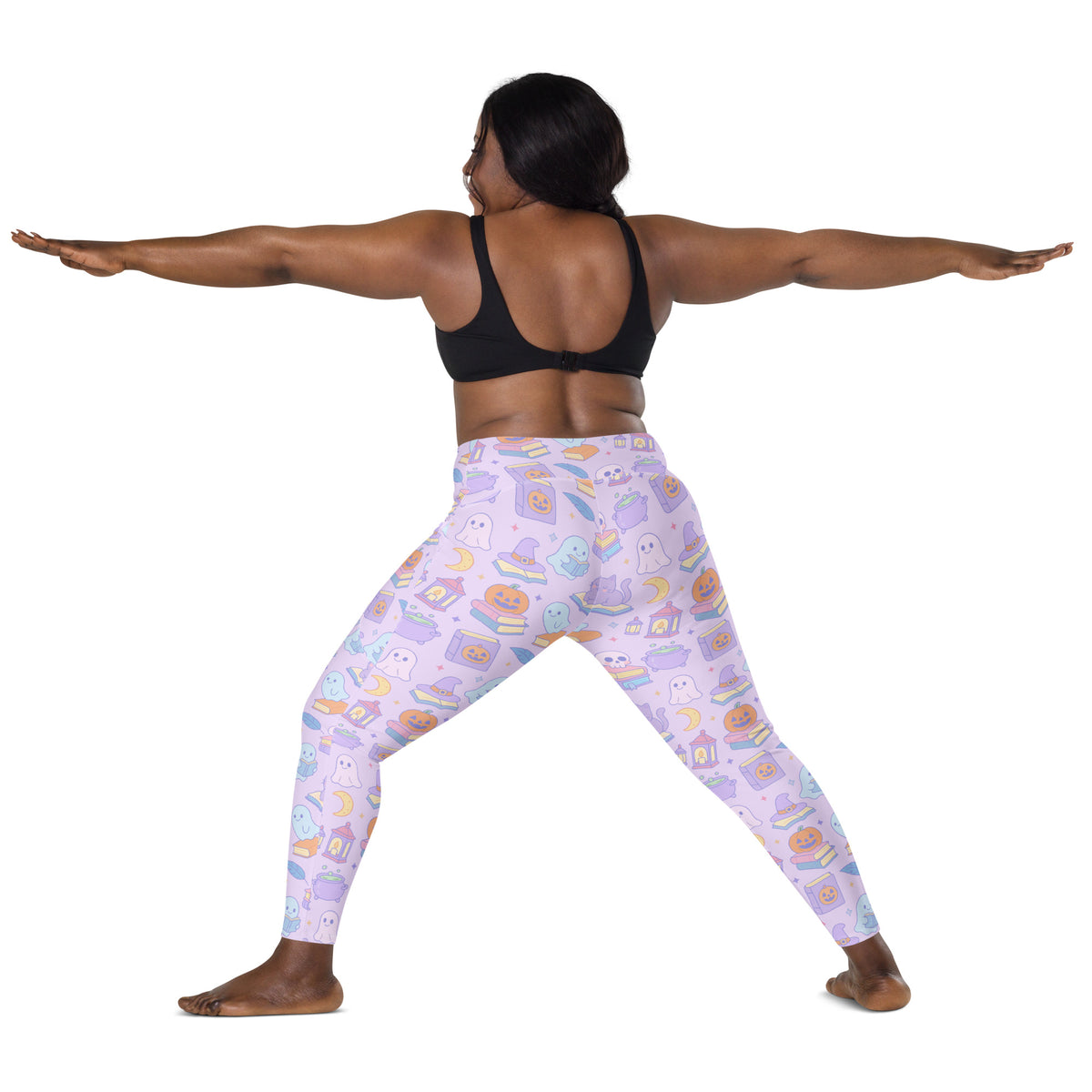 Women’s Purple Halloween Ghost Yoga Leggings With Pockets – High-Waisted, Soft Compression Active Pants