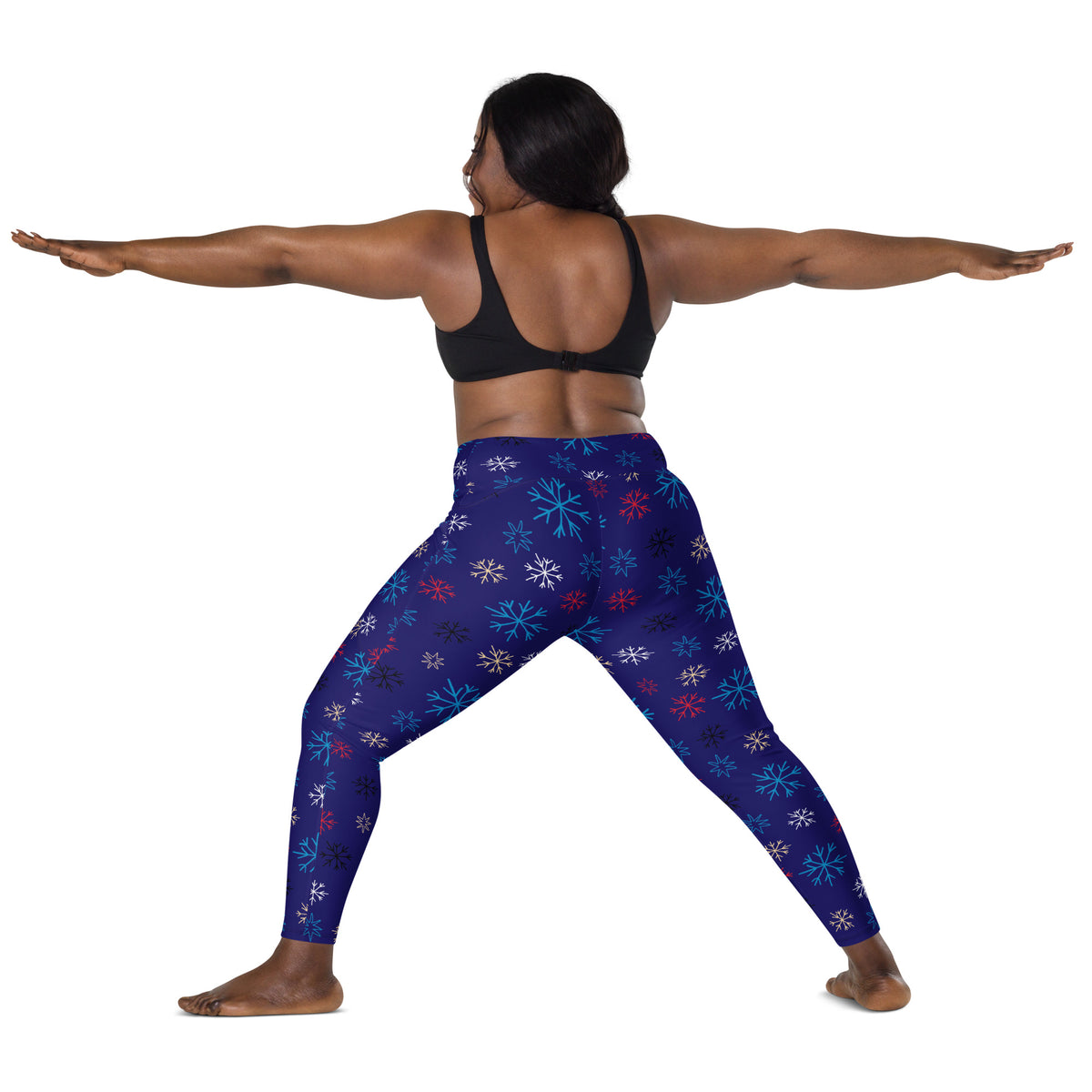 Women’s Blue Snowflake Christmas Yoga Leggings With Pockets – High-Waisted, Soft Compression Active Pants