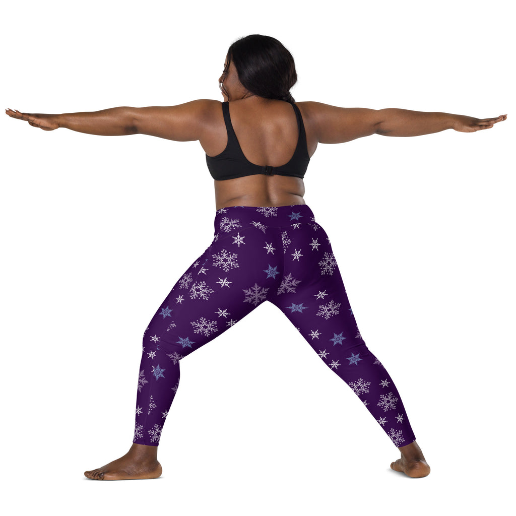 Women’s Purple Snowflake Christmas Yoga Leggings With Pockets – High-Waisted, Soft Compression Active Pants