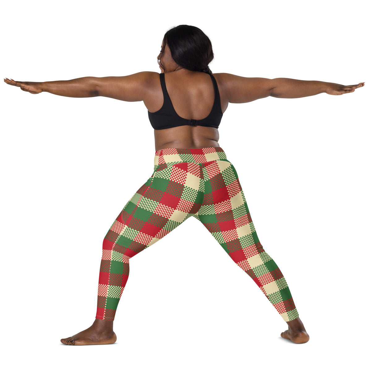 Women’s Christmas Plaid Yoga Leggings With Pockets – High-Waisted, Soft Compression Active Pants