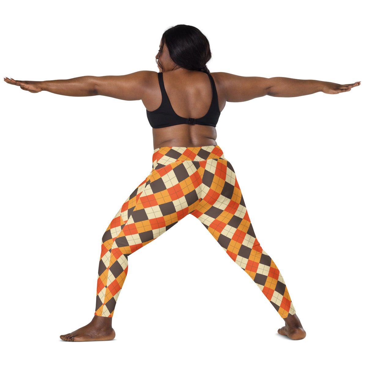 Women’s Autumn Argyle Yoga Leggings With Pockets – High-Waisted, Soft Compression Active Pants