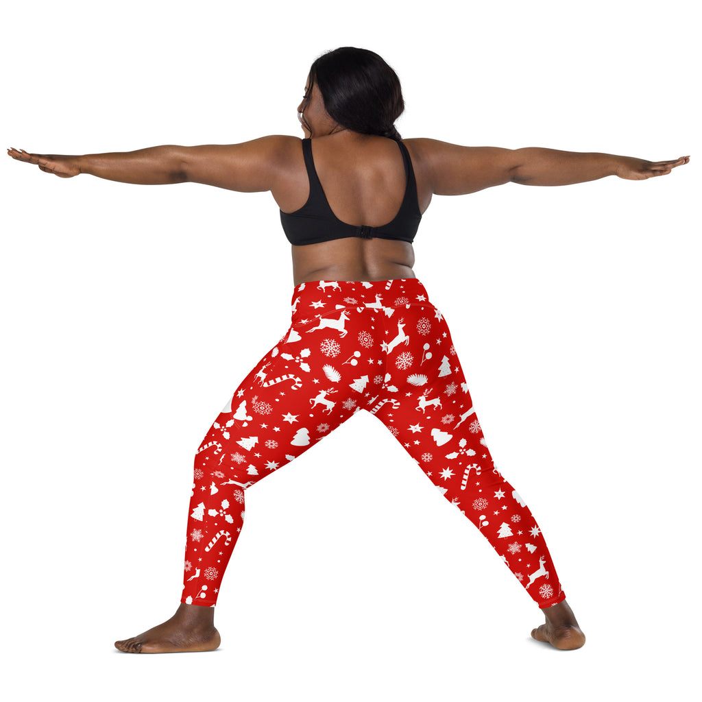 Women’s Red Christmas Yoga Leggings With Pockets – High-Waisted, Soft Compression Active Pants