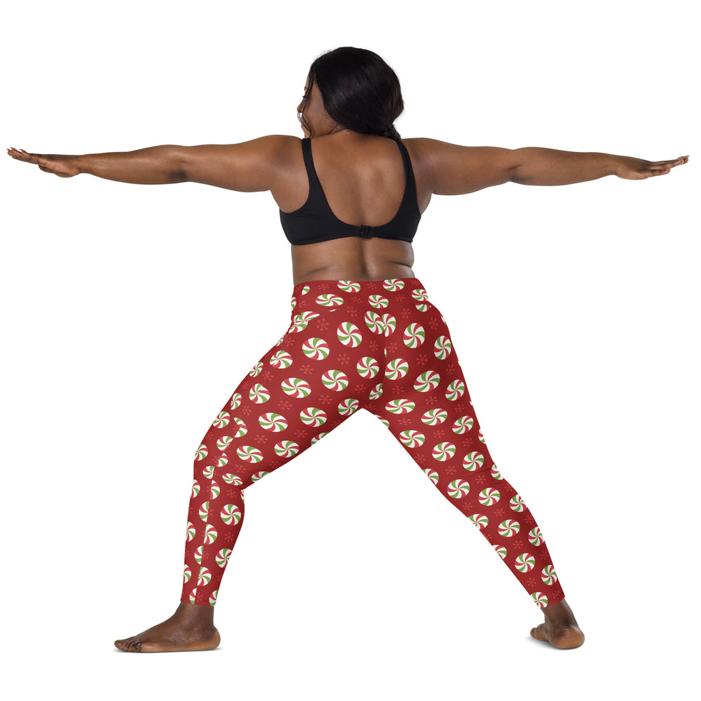 Women’s Peppermint Christmas Yoga Leggings With Pockets – High-Waisted, Soft Compression Active Pants