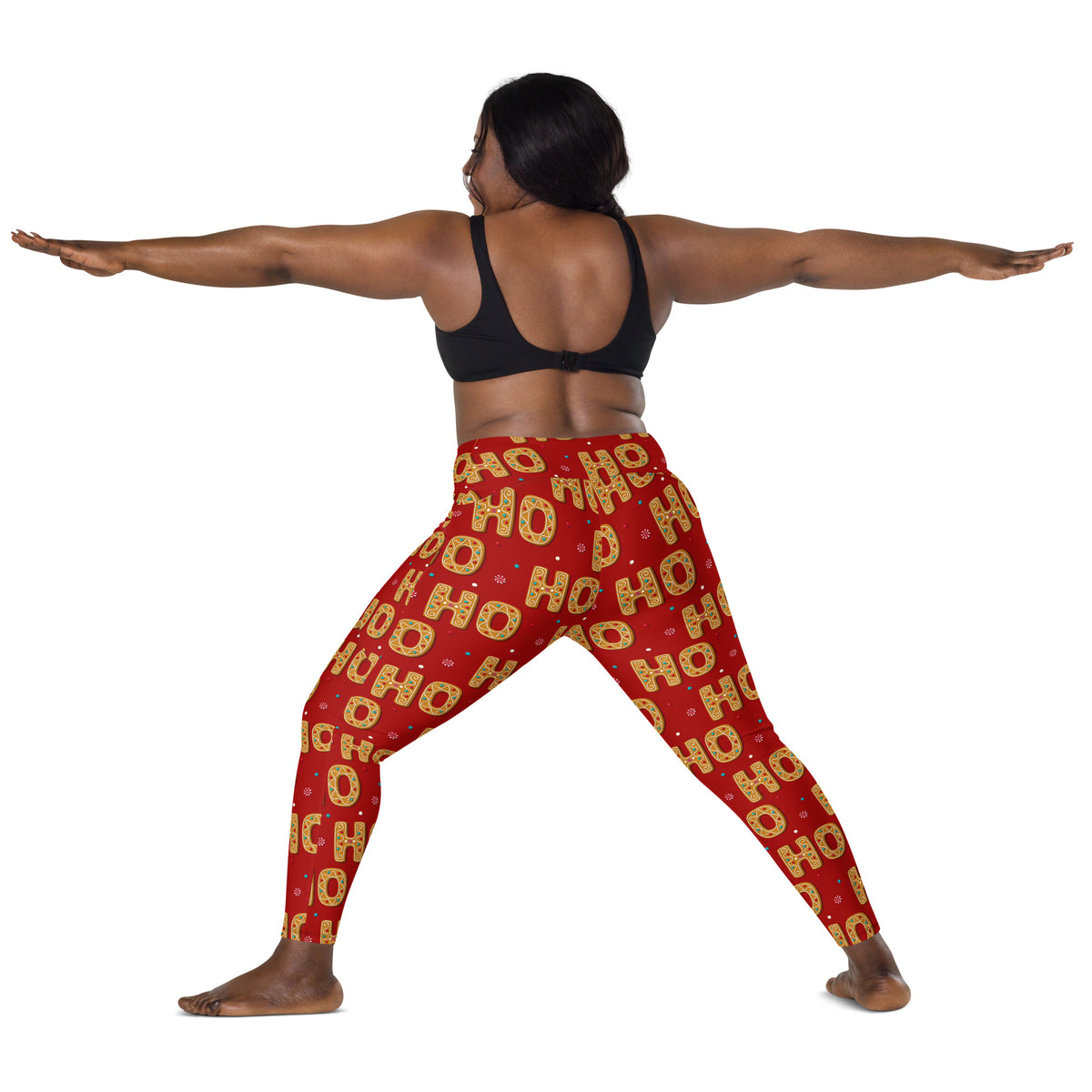 Women’s Gingerbread Ho Ho Ho Christmas Yoga Leggings With Pockets – High-Waisted, Soft Compression Active Pants