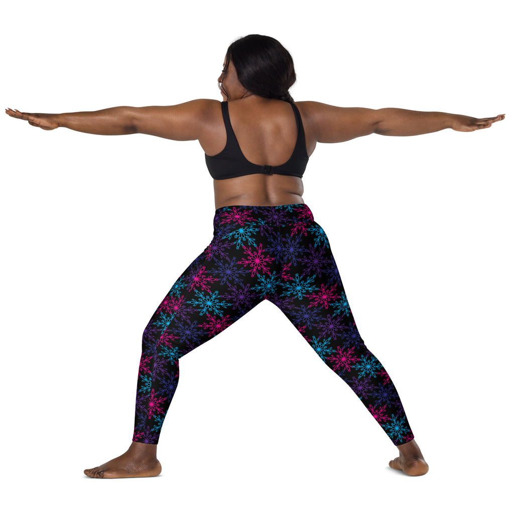 Women’s Colorful Snowflake Yoga Leggings With Pockets – High-Waisted, Soft Compression Active Pants