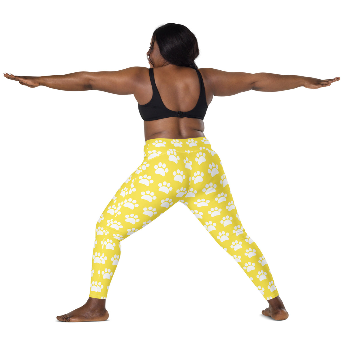 Women’s Yellow Paw Print Yoga Leggings With Pockets – High-Waisted, Soft Compression Active Pants