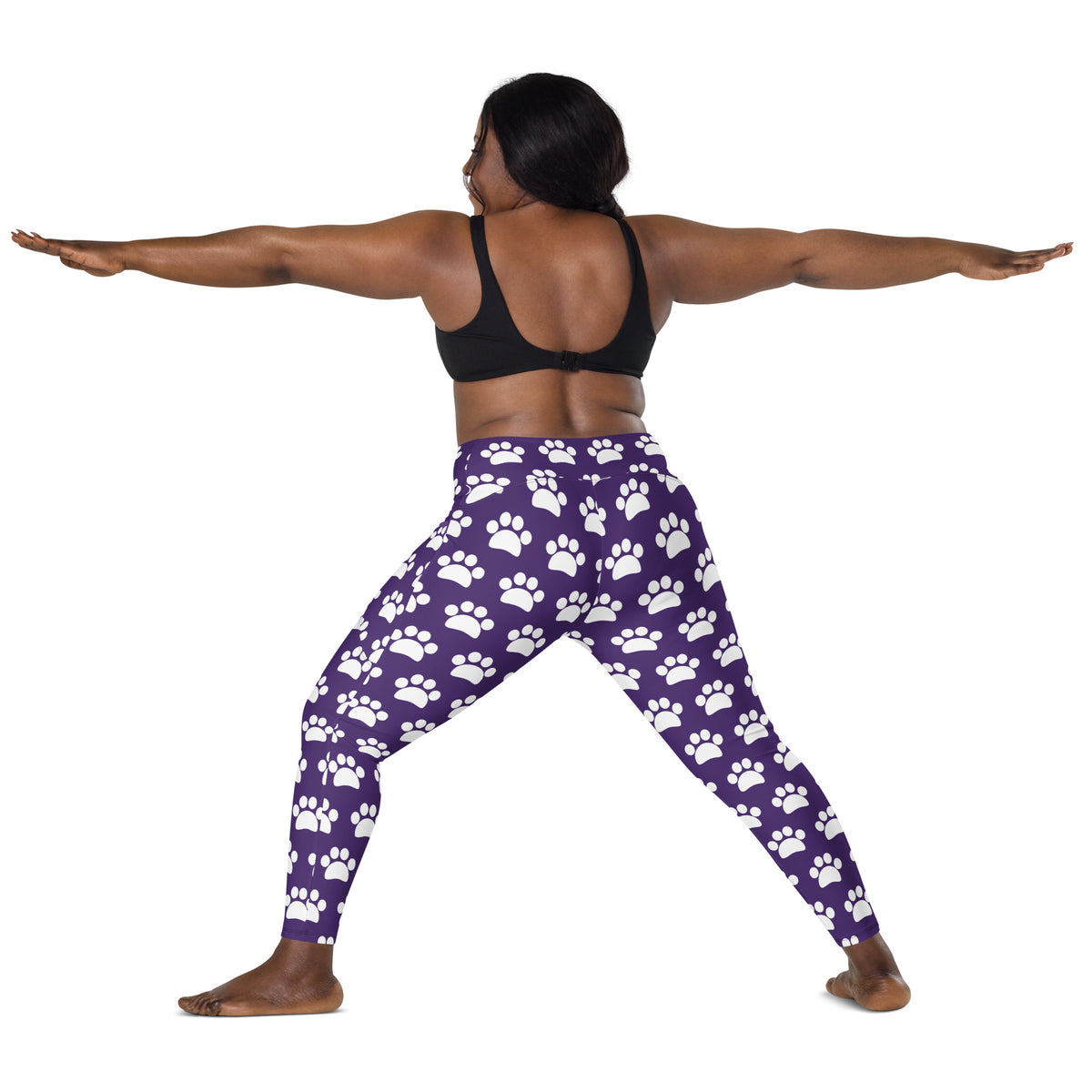 Women’s Dark Purple Paw Print Yoga Leggings With Pockets – High-Waisted, Soft Compression Active Pants