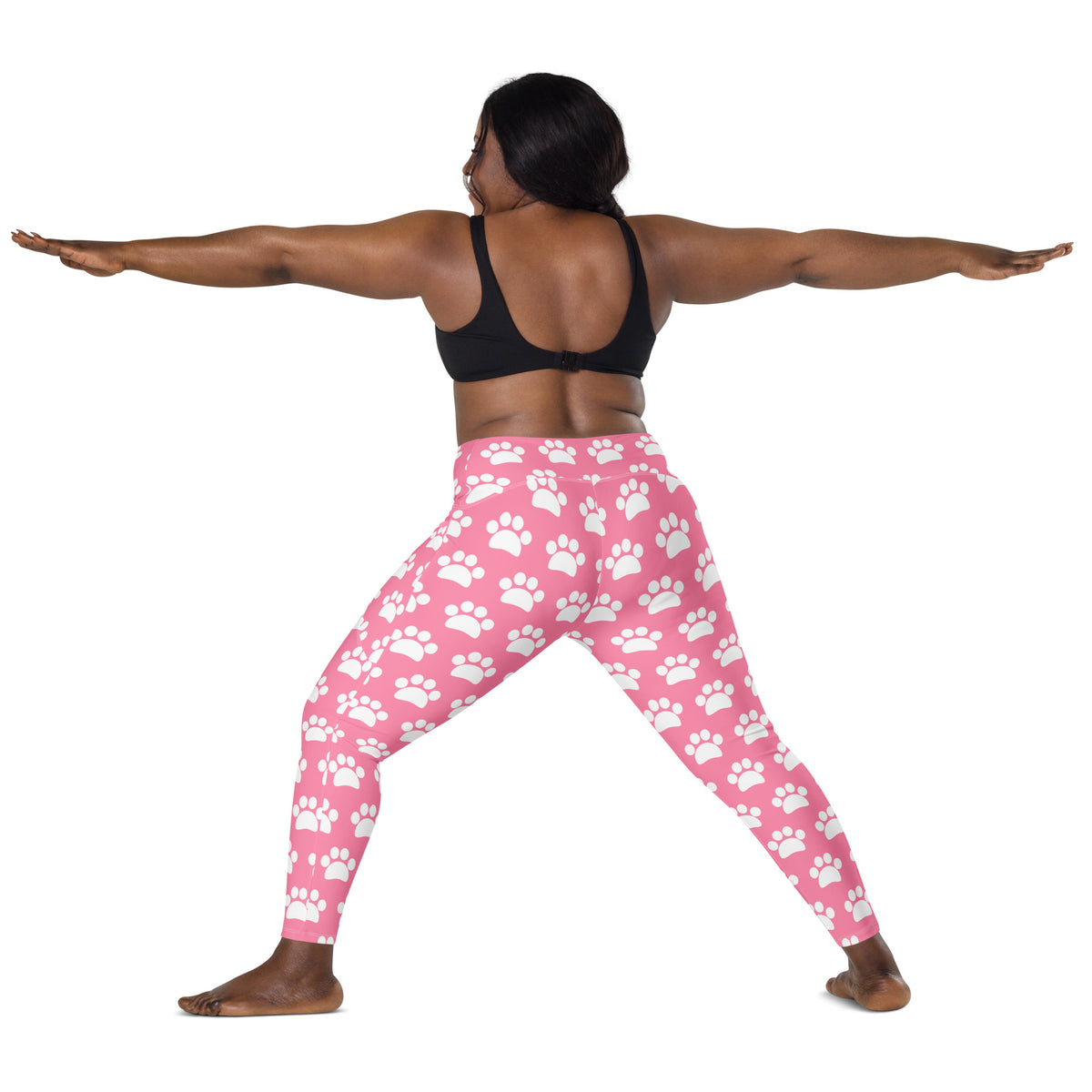 Women’s Pink Paw Print Yoga Leggings With Pockets – High-Waisted, Soft Compression Active Pants