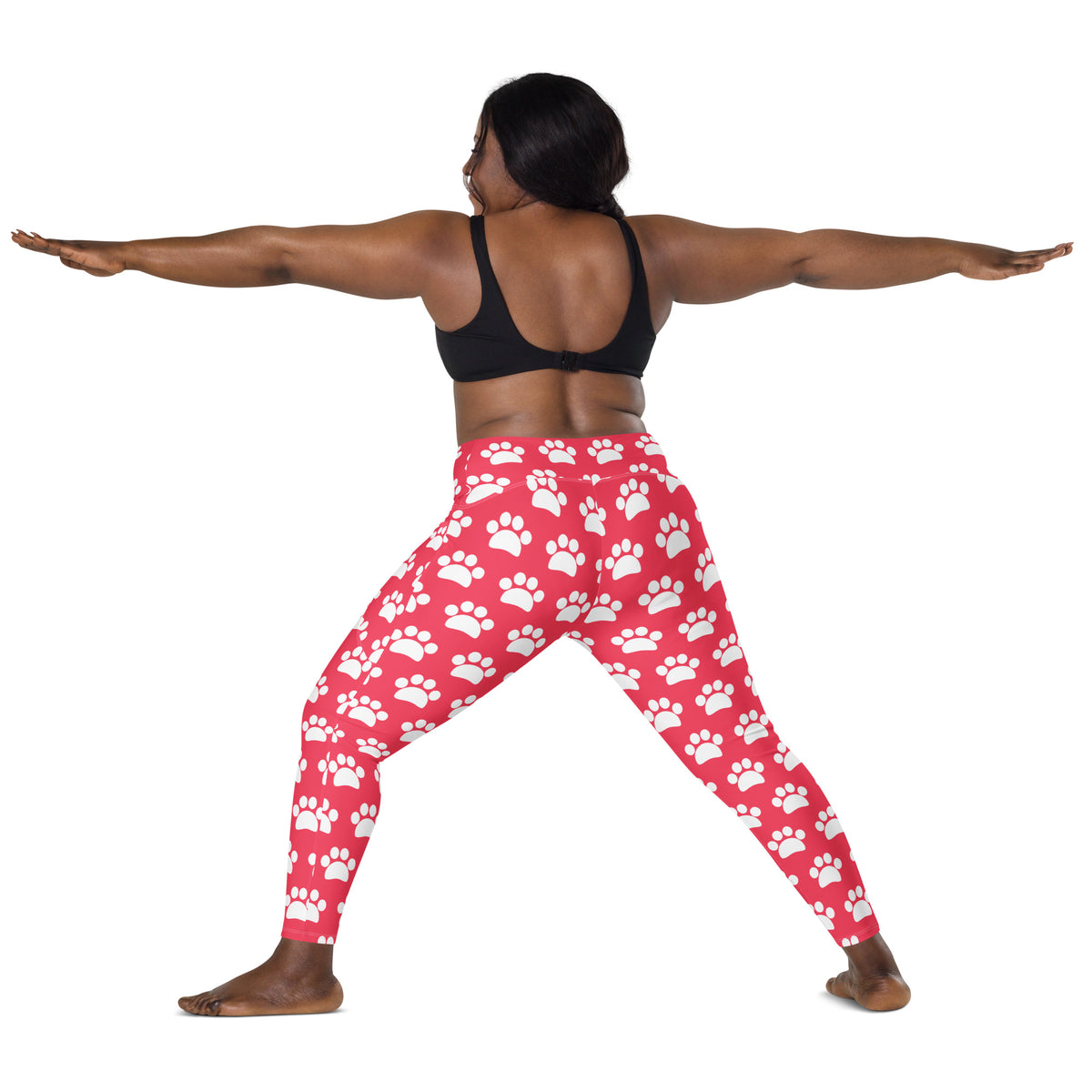 Women’s Bright Pink Paw Print Yoga Leggings With Pockets – High-Waisted, Soft Compression Active Pants