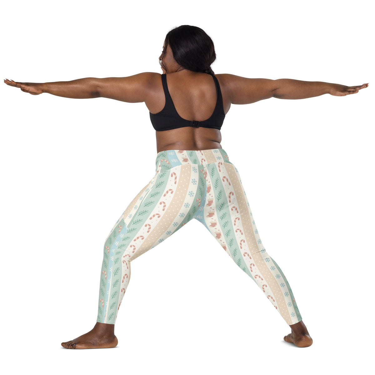Women’s Striped Christmas Yoga Leggings With Pockets – High-Waisted, Soft Compression Active Pants
