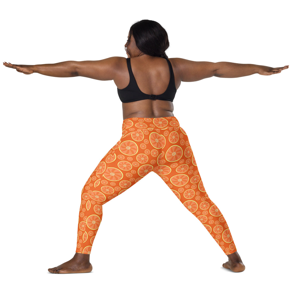 Women’s Orange Citrus Yoga Leggings With Pockets – High-Waisted, Soft Compression Active Pants
