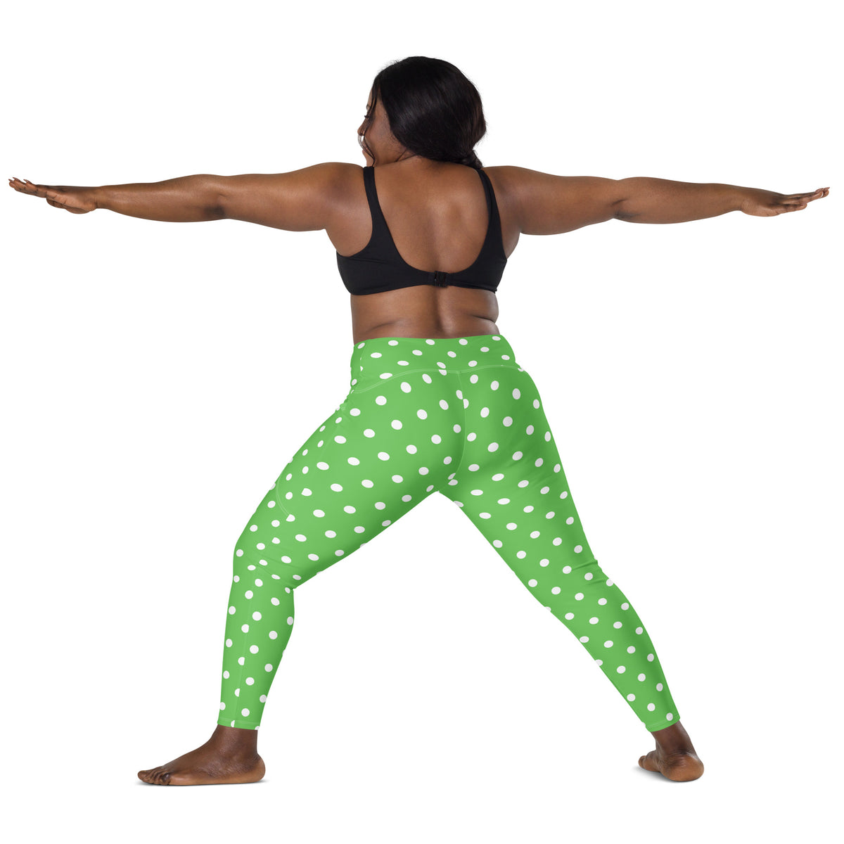 Women’s Green Polka Dot Yoga Leggings With Pockets – High-Waisted, Soft Compression Active Pants