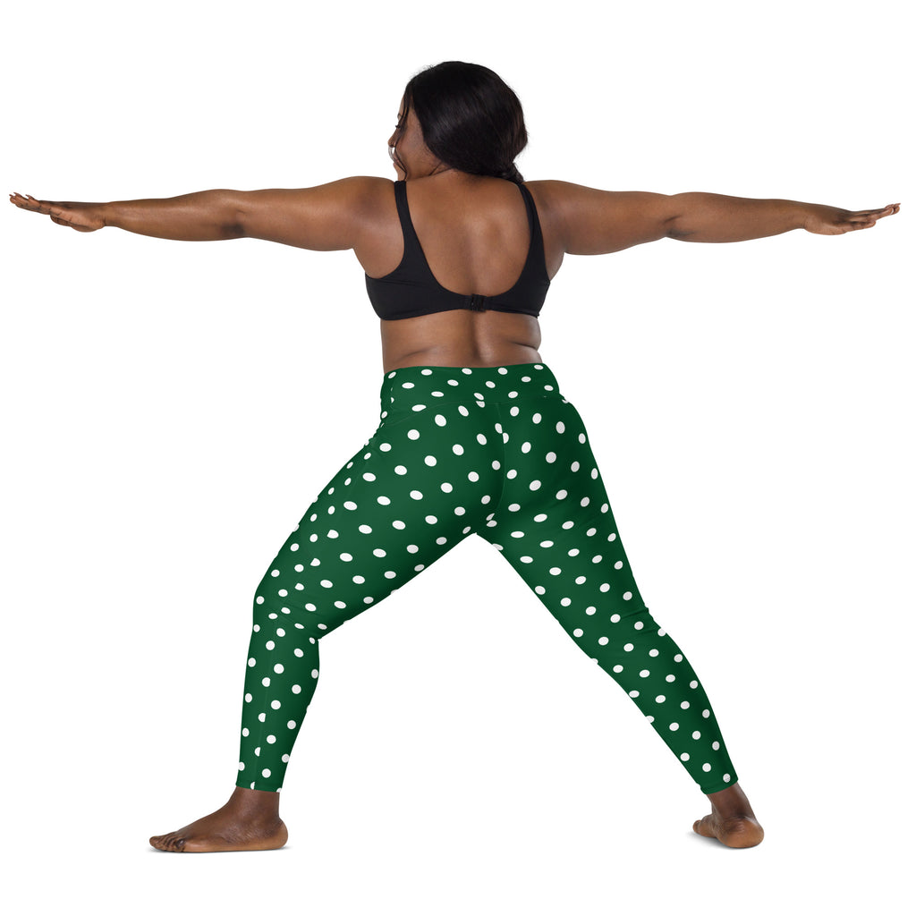 Women’s Forest Green Polka Dot Yoga Leggings With Pockets – High-Waisted, Soft Compression Active Pants