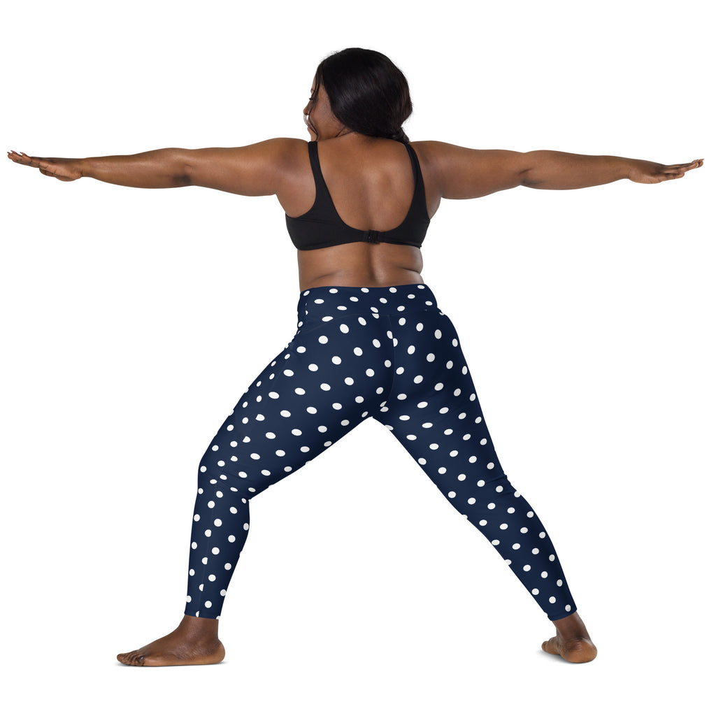 Women’s Navy Blue Polka Dot Yoga Leggings With Pockets – High-Waisted, Soft Compression Active Pants