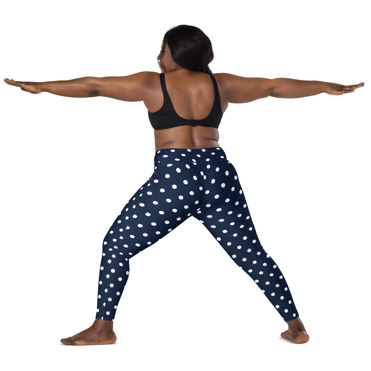 Women’s Navy Blue Polka Dot Yoga Leggings With Pockets – High-Waisted, Soft Compression Active Pants