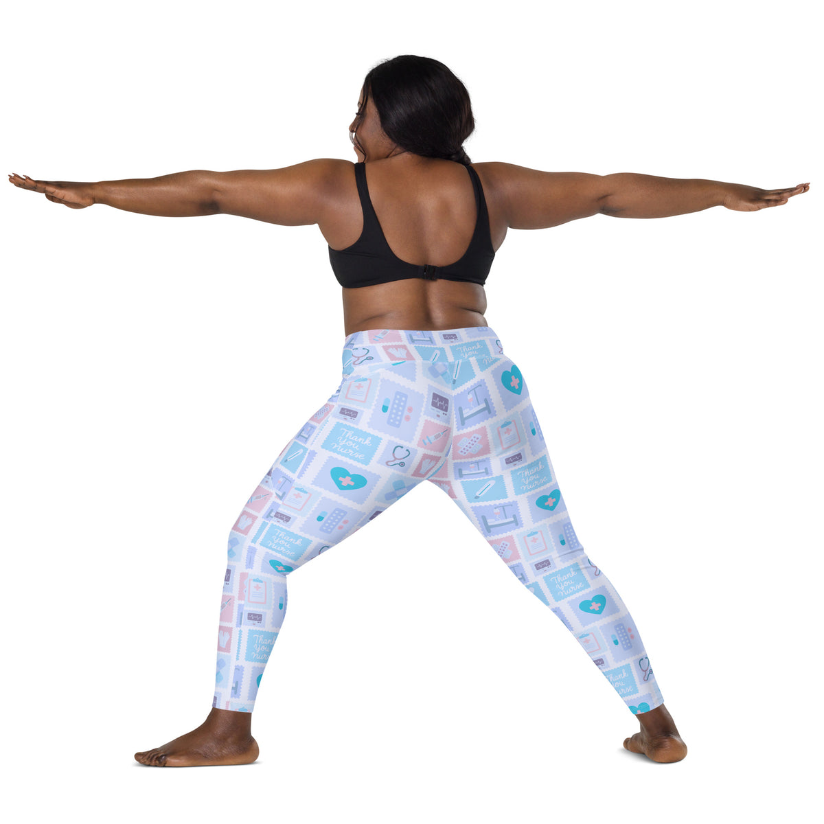 Women’s Blue Nurse Icon Yoga Leggings With Pockets – High-Waisted, Soft Compression Active Pants