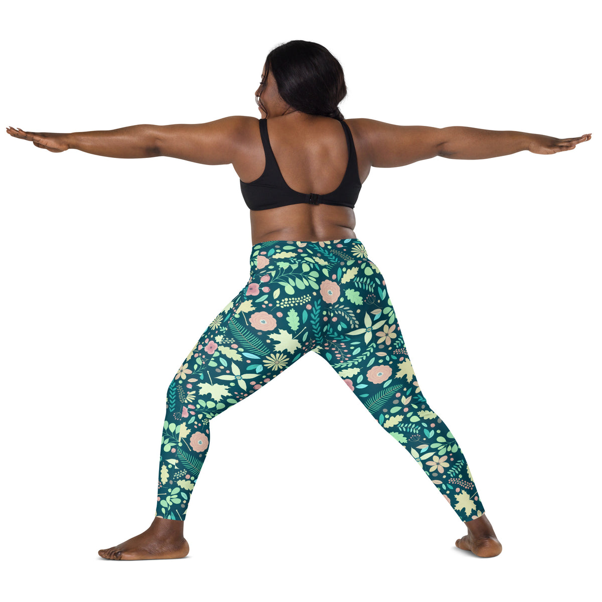 Women’s Green Fall Floral Yoga Leggings With Pockets – High-Waisted, Soft Compression Active Pants