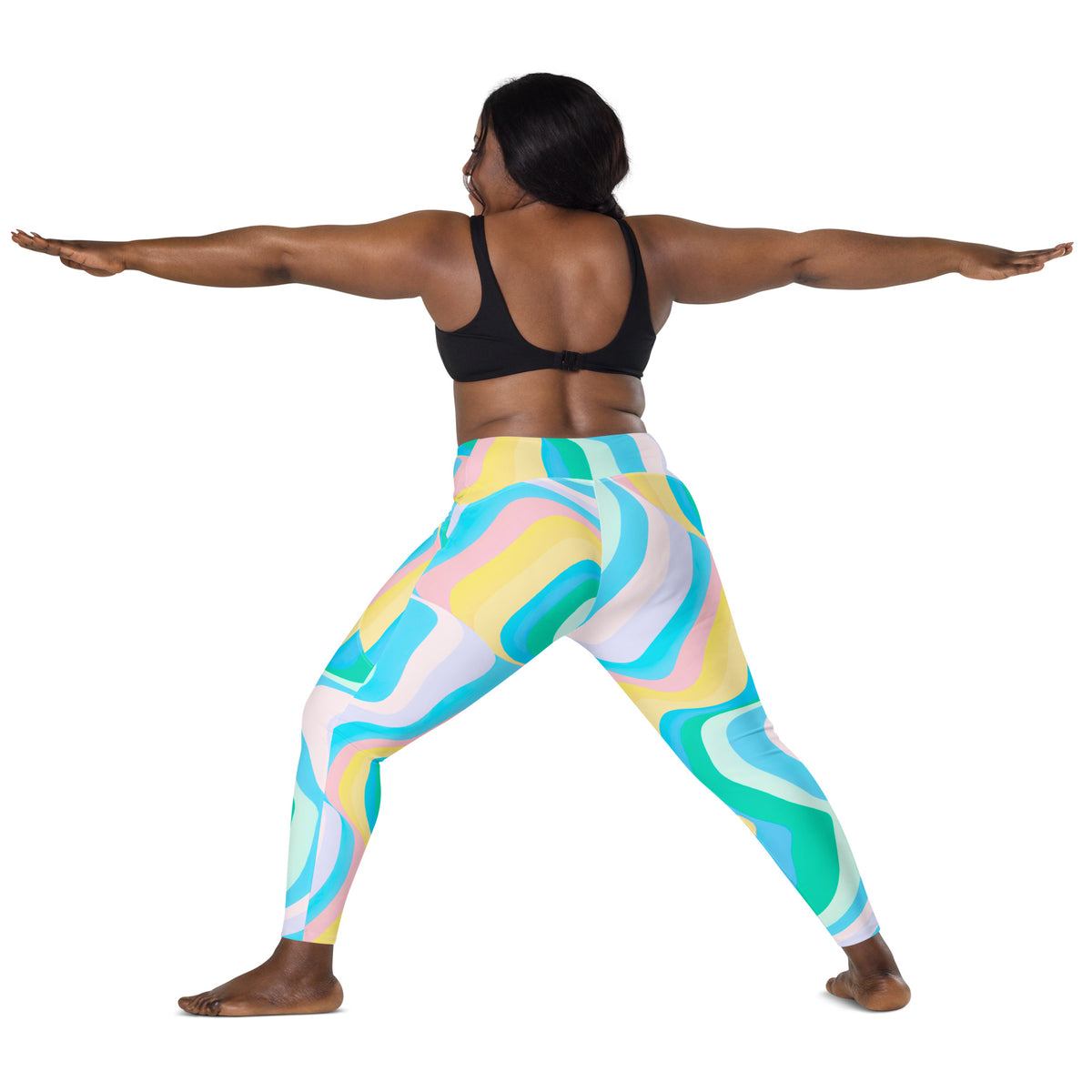 Women’s Pastel Rainbow Wave Yoga Leggings With Pockets – High-Waisted, Soft Compression Active Pants