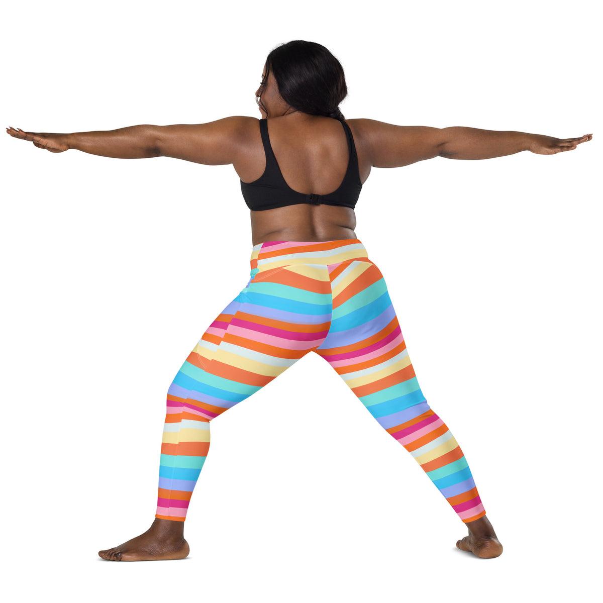 Women’s Colorful Striped Waves Yoga Leggings With Pockets – High-Waisted, Soft Compression Active Pants