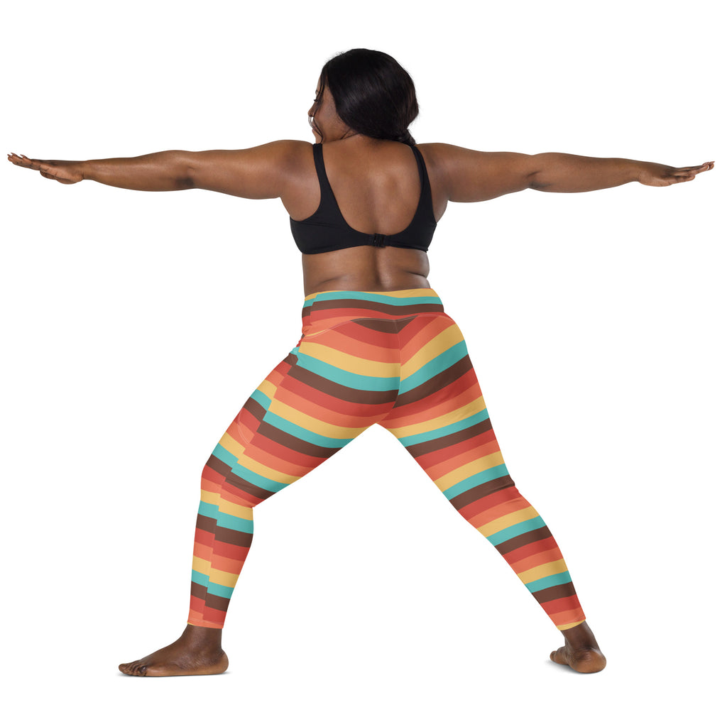 Women’s Retro Rainbow Stripe Yoga Leggings With Pockets – High-Waisted, Soft Compression Active Pants