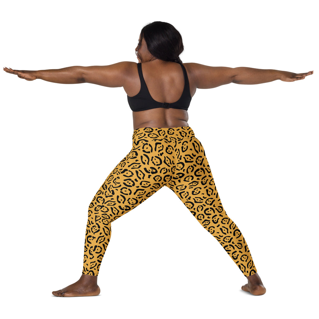 Women’s Mustard Yellow Leopard Print Yoga Leggings With Pockets – High-Waisted, Soft Compression Active Pants