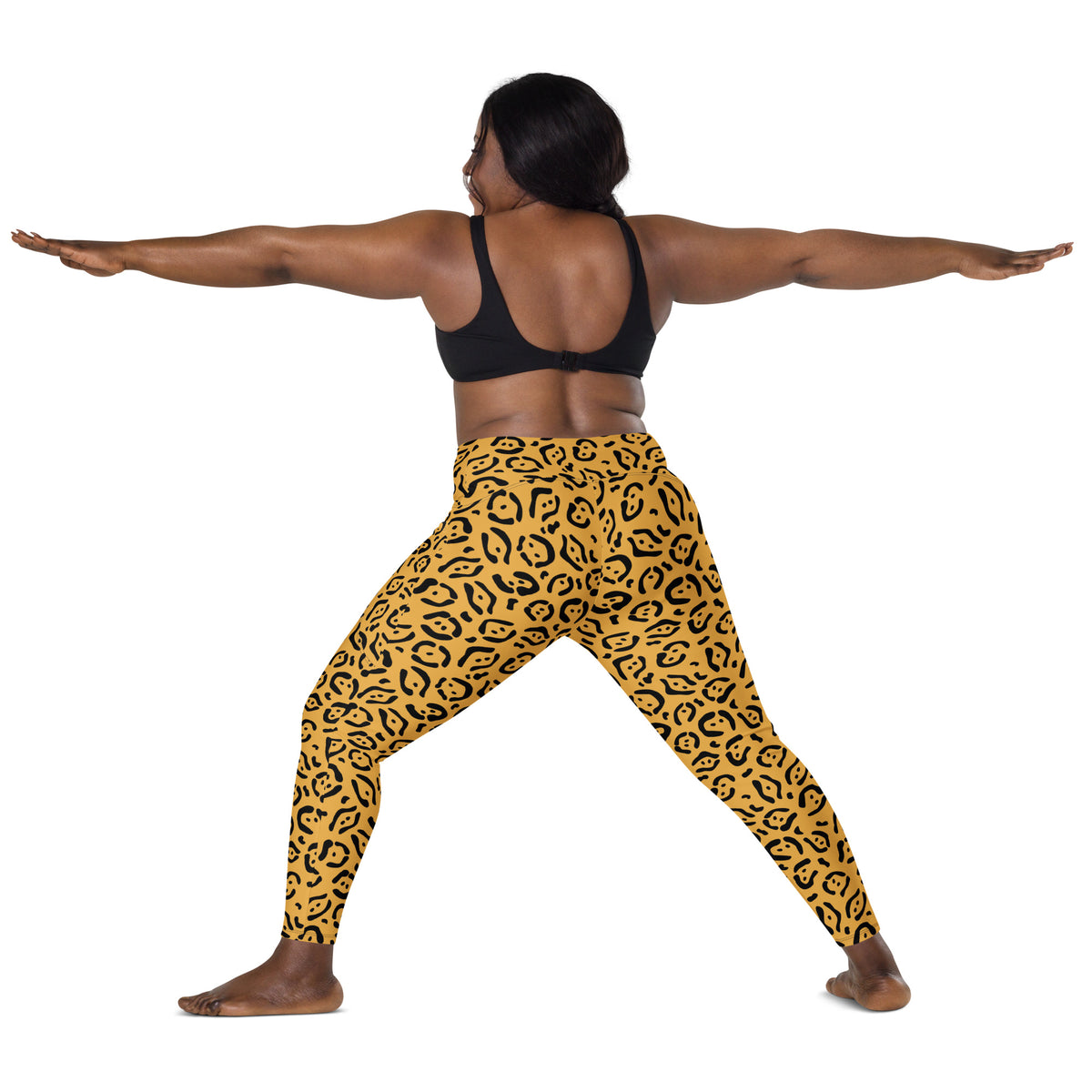 Women’s Mustard Yellow Leopard Print Yoga Leggings With Pockets – High-Waisted, Soft Compression Active Pants