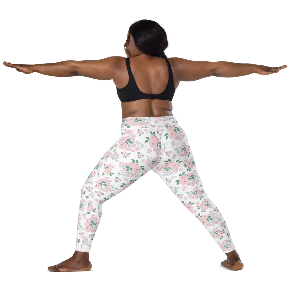 Women’s Pink Flower Yoga Leggings With Pockets – High-Waisted, Soft Compression Active Pants