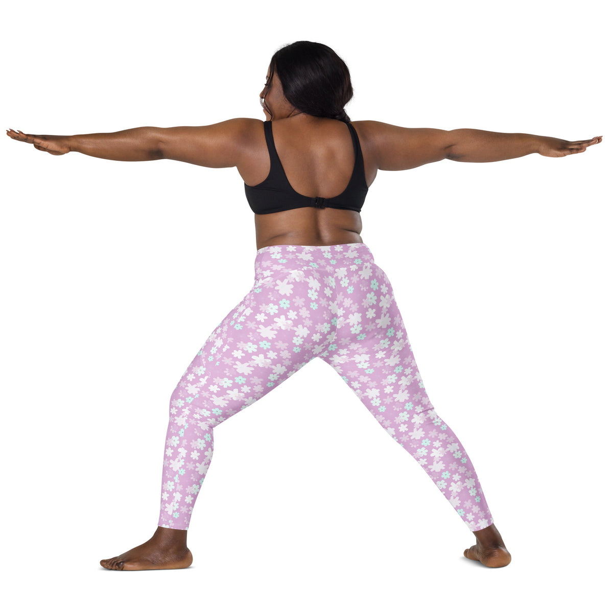 Women’s Pastel Purple Floral Yoga Leggings With Pockets – High-Waisted, Soft Compression Active Pants